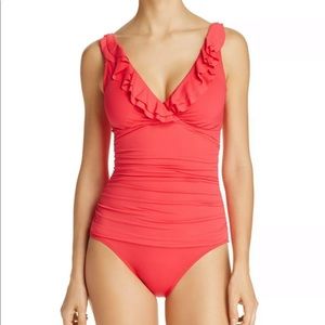 Ralph Lauren One Piece Raspberry Ruffle Swimsuit